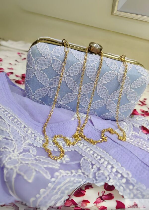 Lucknowi Chikankarika clutch with hanging chain , Metal Purse Clutches