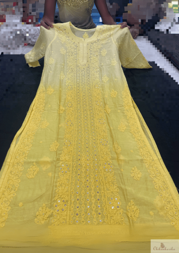 Ombre Shaded Pure Chanderi Kurti with Panel Design - Image 2