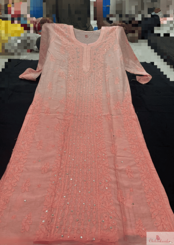 Ombre Shaded Pure Chanderi Kurti with Panel Design - Image 3