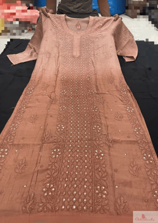 Ombre Shaded Pure Chanderi Kurti with Panel Design - Image 4