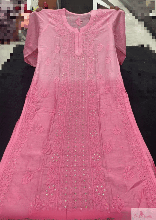 Ombre Shaded Pure Chanderi Kurti with Panel Design - Image 5