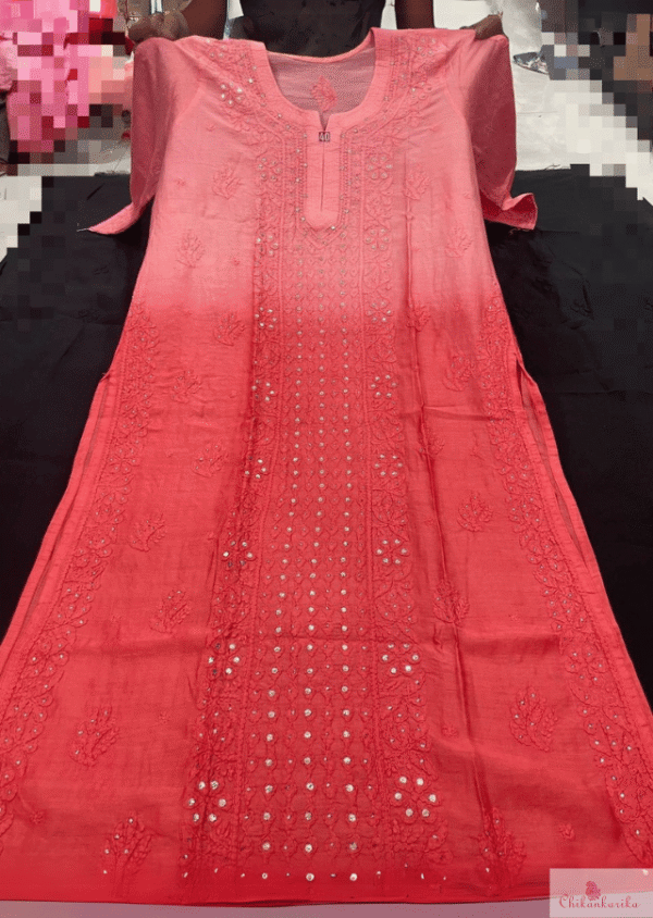 Ombre Shaded Pure Chanderi Kurti with Panel Design - Image 6