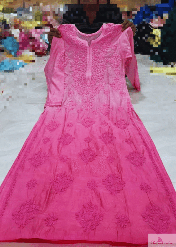 Pure Chanderi Ombre Kurti with Ghaspatti Handwork - Image 3