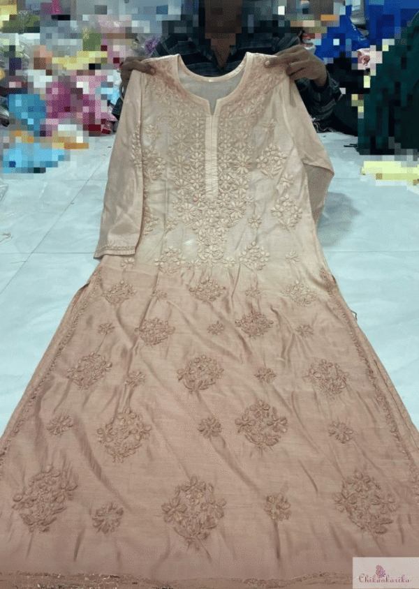 Pure Chanderi Ombre Kurti with Ghaspatti Handwork - Image 4