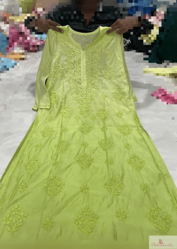Pure Chanderi Ombre Kurti with Ghaspatti Handwork - Image 5