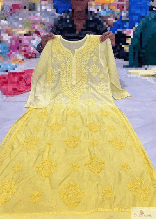 Pure Chanderi Ombre Kurti with Ghaspatti Handwork - Image 6