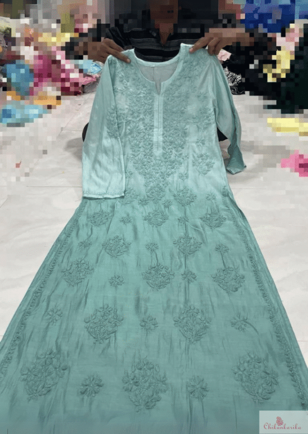 Pure Chanderi Ombre Kurti with Ghaspatti Handwork