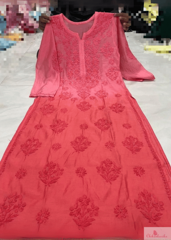 Pure Chanderi Ombre Kurti with Ghaspatti Handwork - Image 8